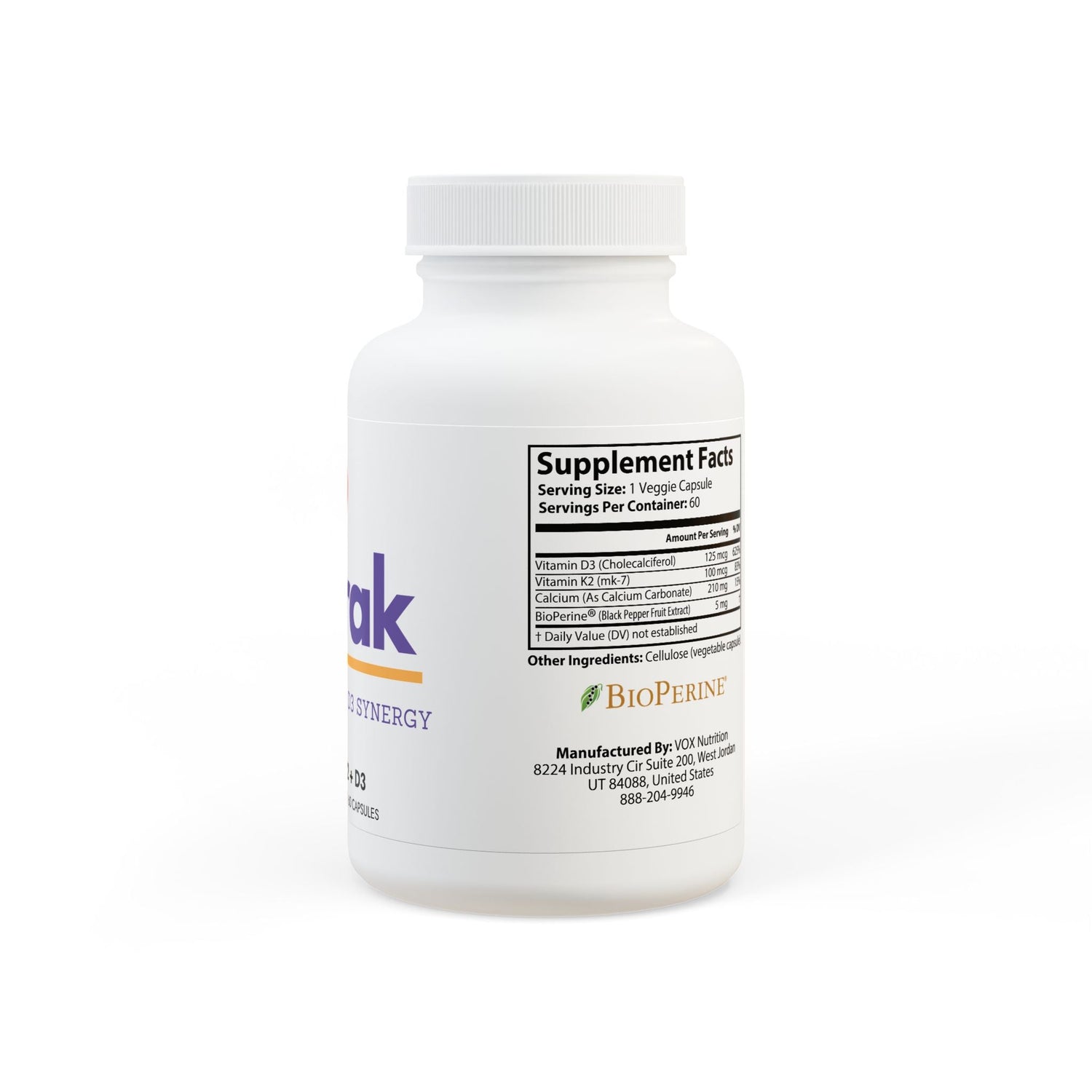 Nutrak Vitamin K2 + D3 Supplement (60 Capsules) by Spee24, LLC