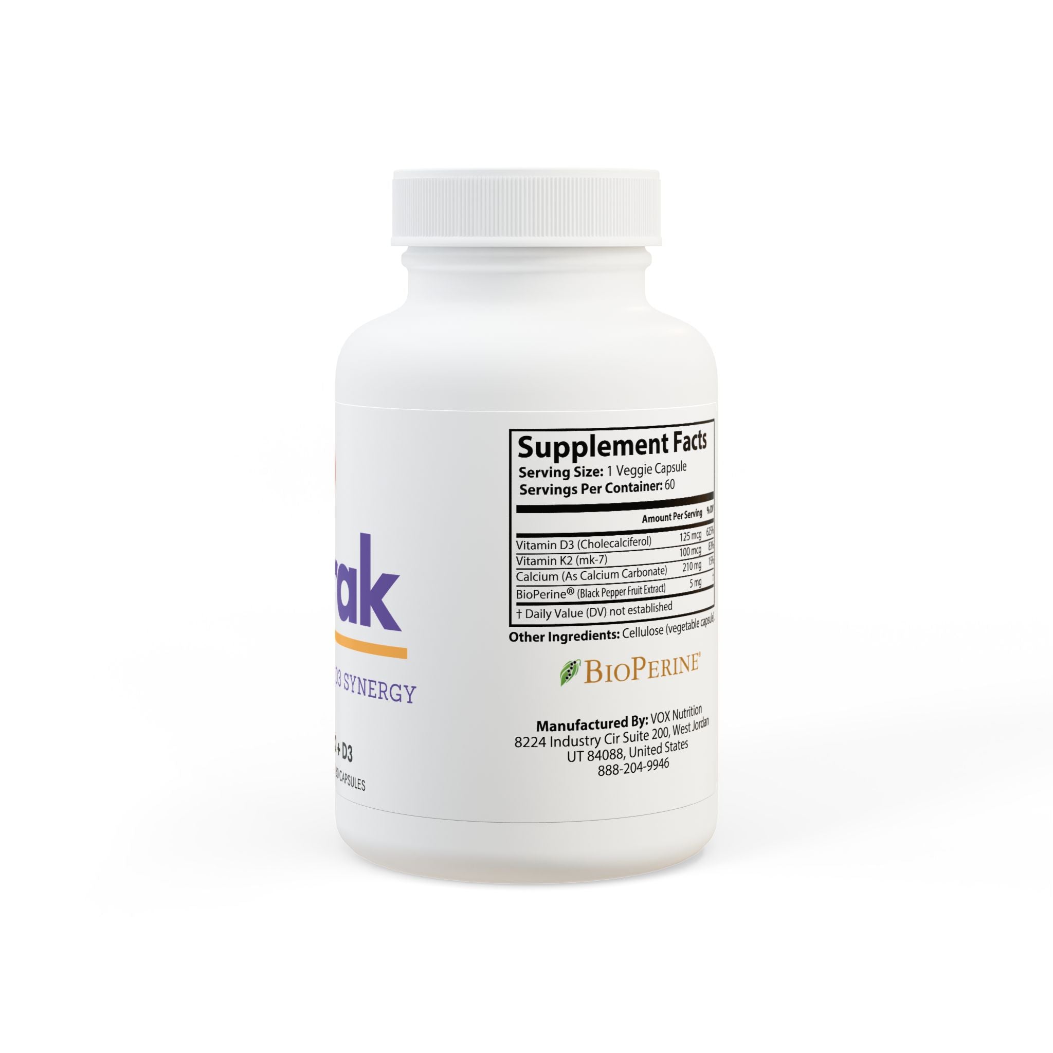 Nutrak Vitamin K2 + D3 Supplement (60 Capsules) by Spee24, LLC