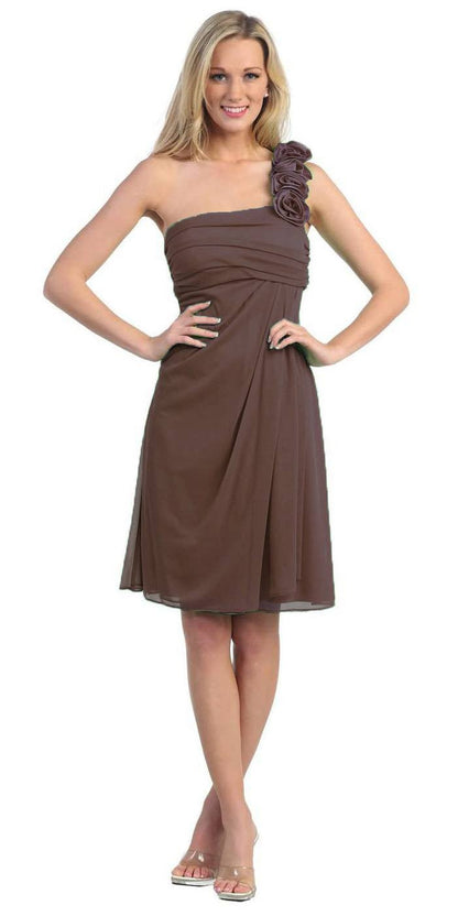 CLEARANCE - Eureka 1801 One Shoulder Knee Length Chiffon Dress (Size 2XL) by DiscountDressShop