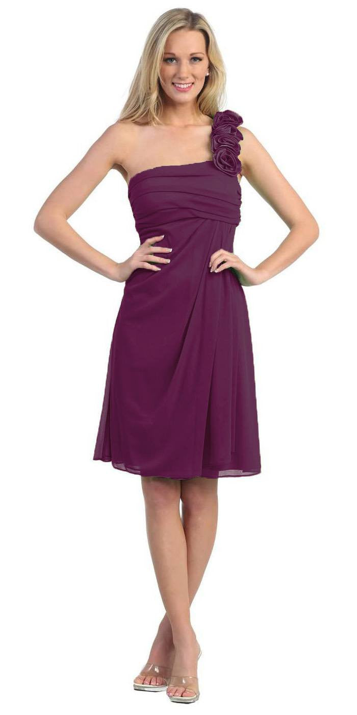 CLEARANCE - Eureka 1801 One Shoulder Knee Length Chiffon Dress (Size 2XL) by DiscountDressShop