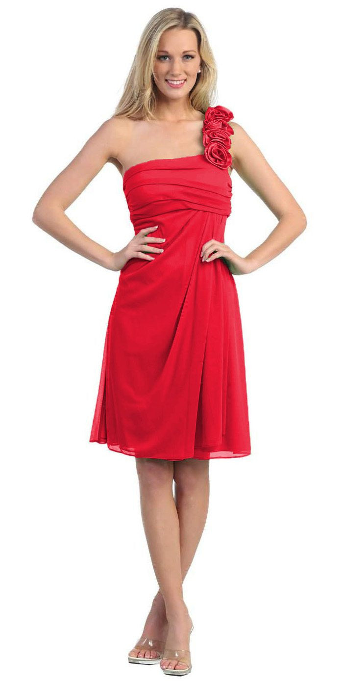 CLEARANCE - Eureka 1801 One Shoulder Knee Length Chiffon Dress (Size 2XL) by DiscountDressShop