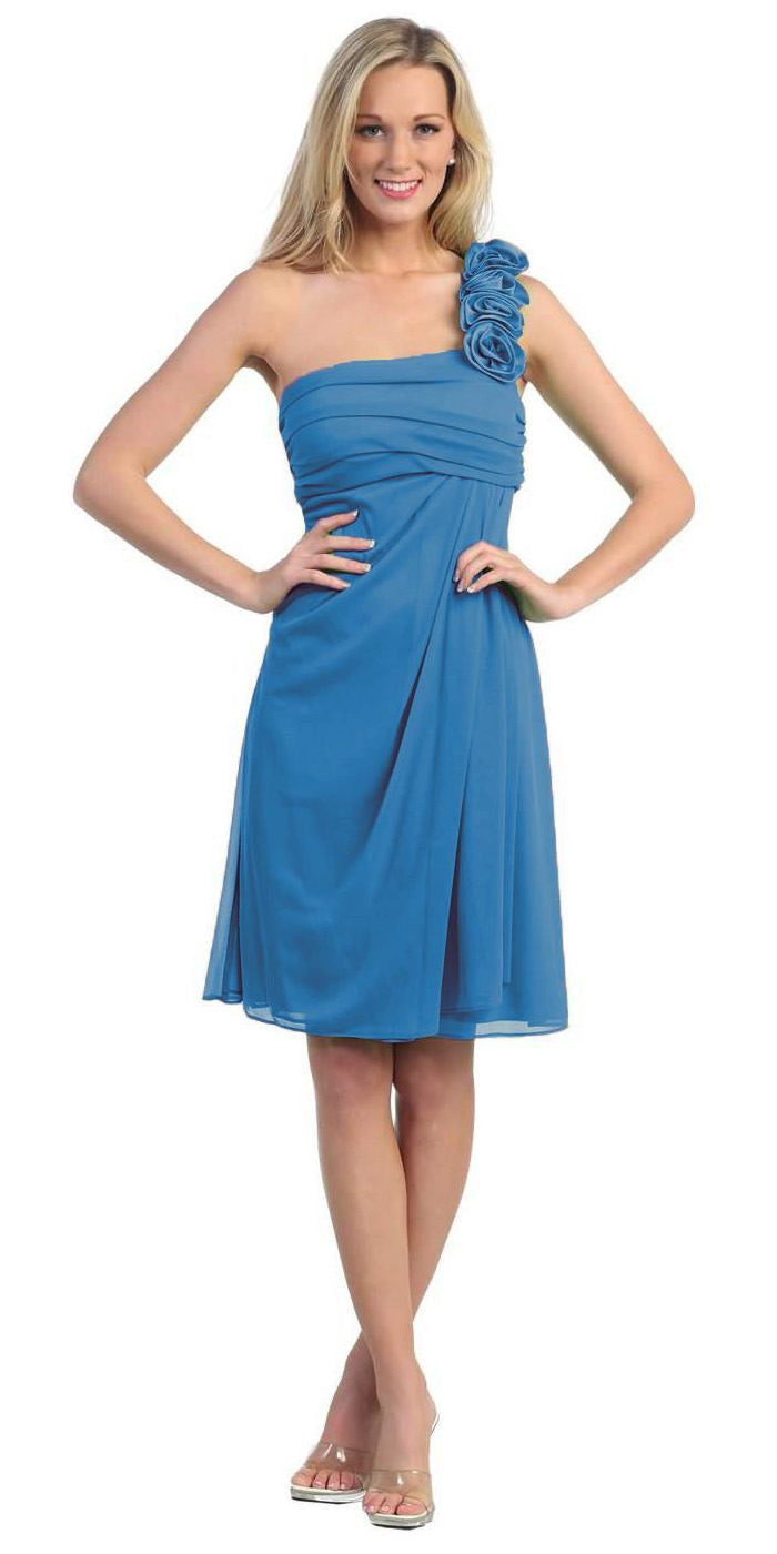 CLEARANCE - Eureka 1801 One Shoulder Knee Length Chiffon Dress (Size 2XL) by DiscountDressShop