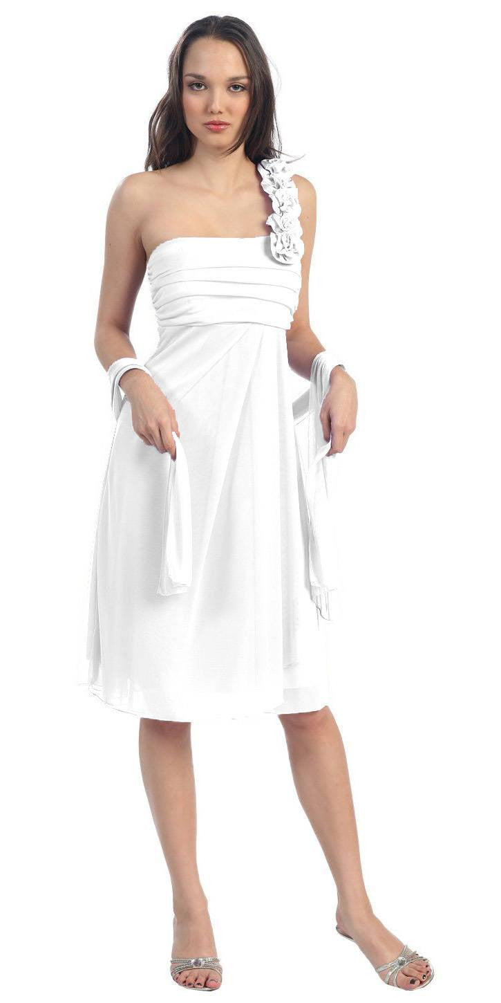 CLEARANCE - Eureka 1801 One Shoulder Knee Length Chiffon Dress (Size 2XL) by DiscountDressShop