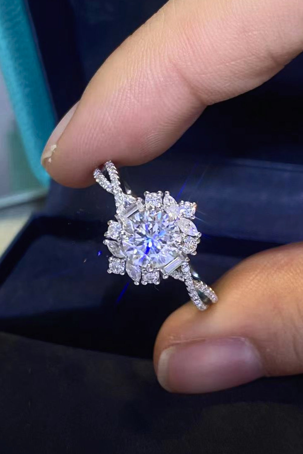 Floral 2 Carat Sparkala™ Crisscross Ring (Platinum Over Pure Sterling Silver) by Sparkala