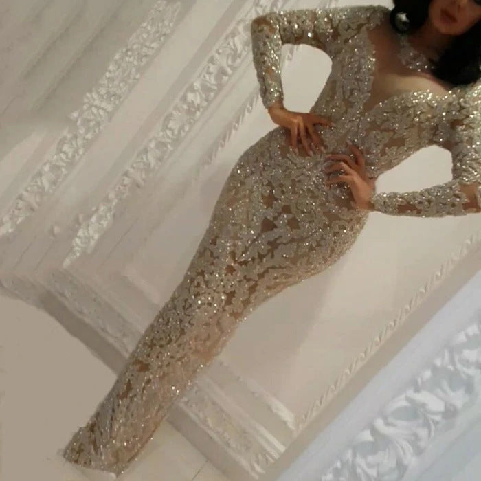 Autumn Winter Women Clothing Slim V neck Bronzing Long Sleeve Slim Sexy Dress Evening Dress by Ragazza