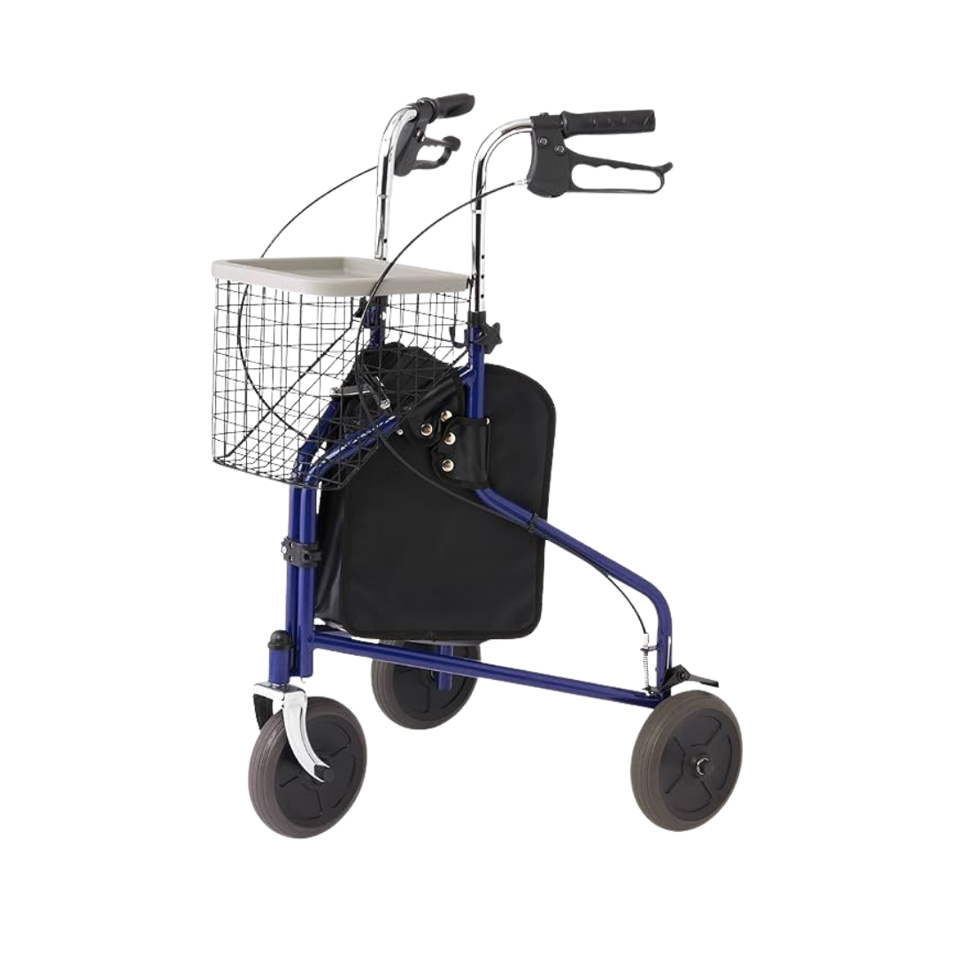 Medline 3-Wheel Rollator Walker with Basket and Tray Blue by Farmacias Savia