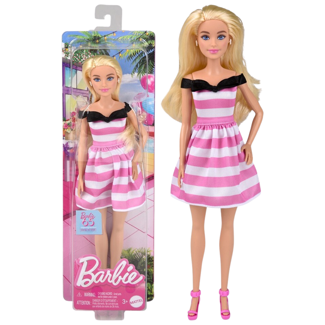 Barbie 65th Anniversary Fashion Doll Striped Dress by Farmacias Savia