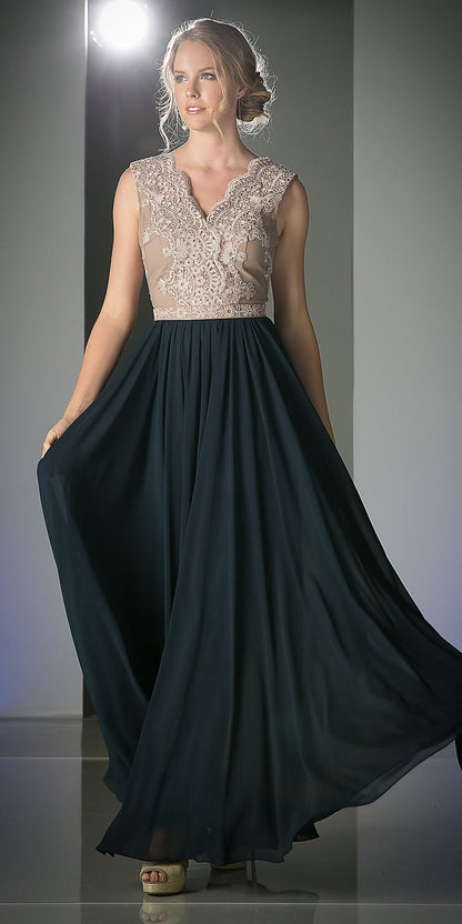 Cinderella Divine 1965 Sleeveless Dress V-Neck Embroidered Bodice by DiscountDressShop