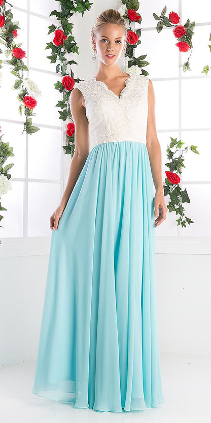 Cinderella Divine 1965 Sleeveless Dress V-Neck Embroidered Bodice by DiscountDressShop