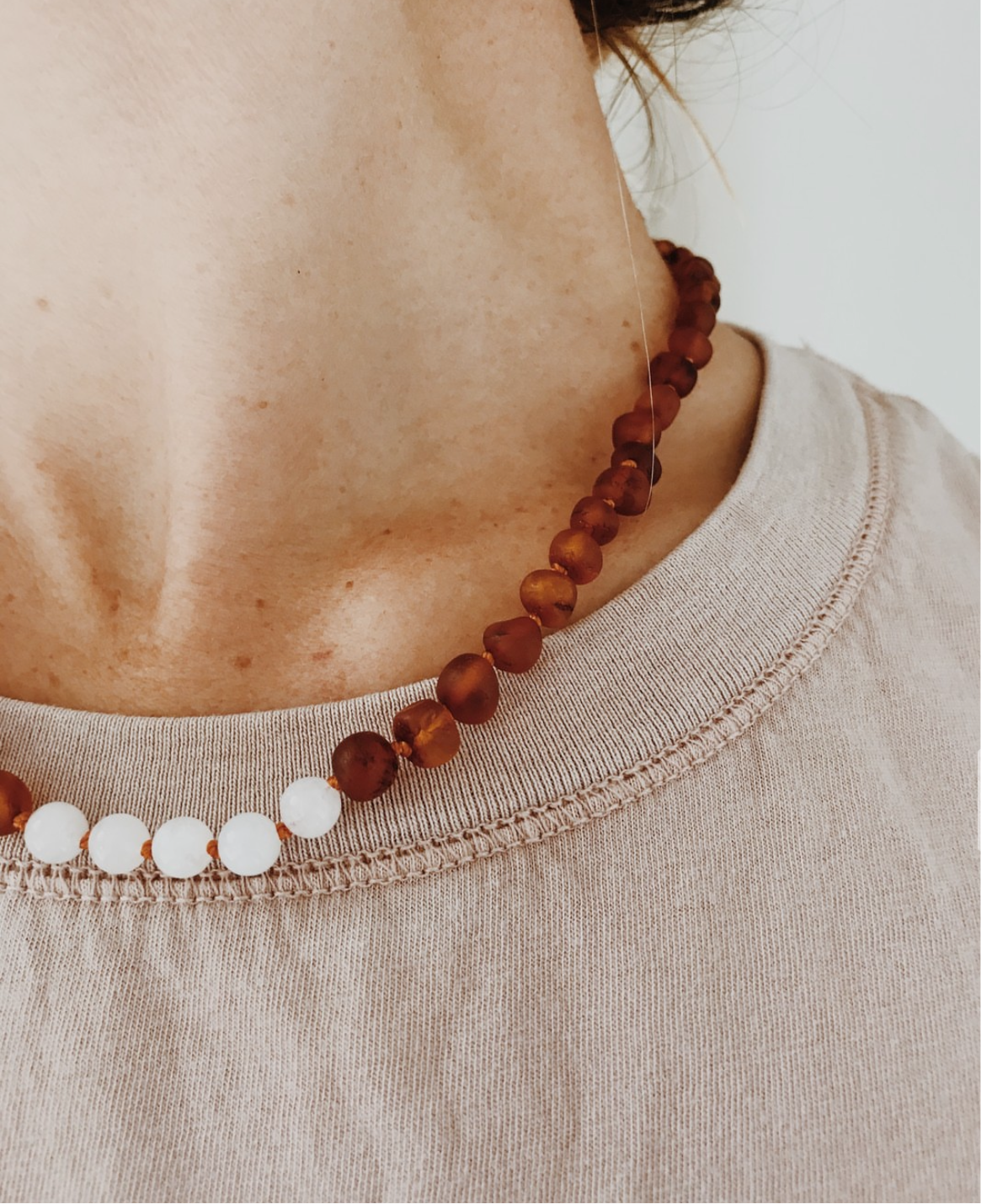 Raw Cognac Baltic Amber + Moonstone || Necklace by CanyonLeaf