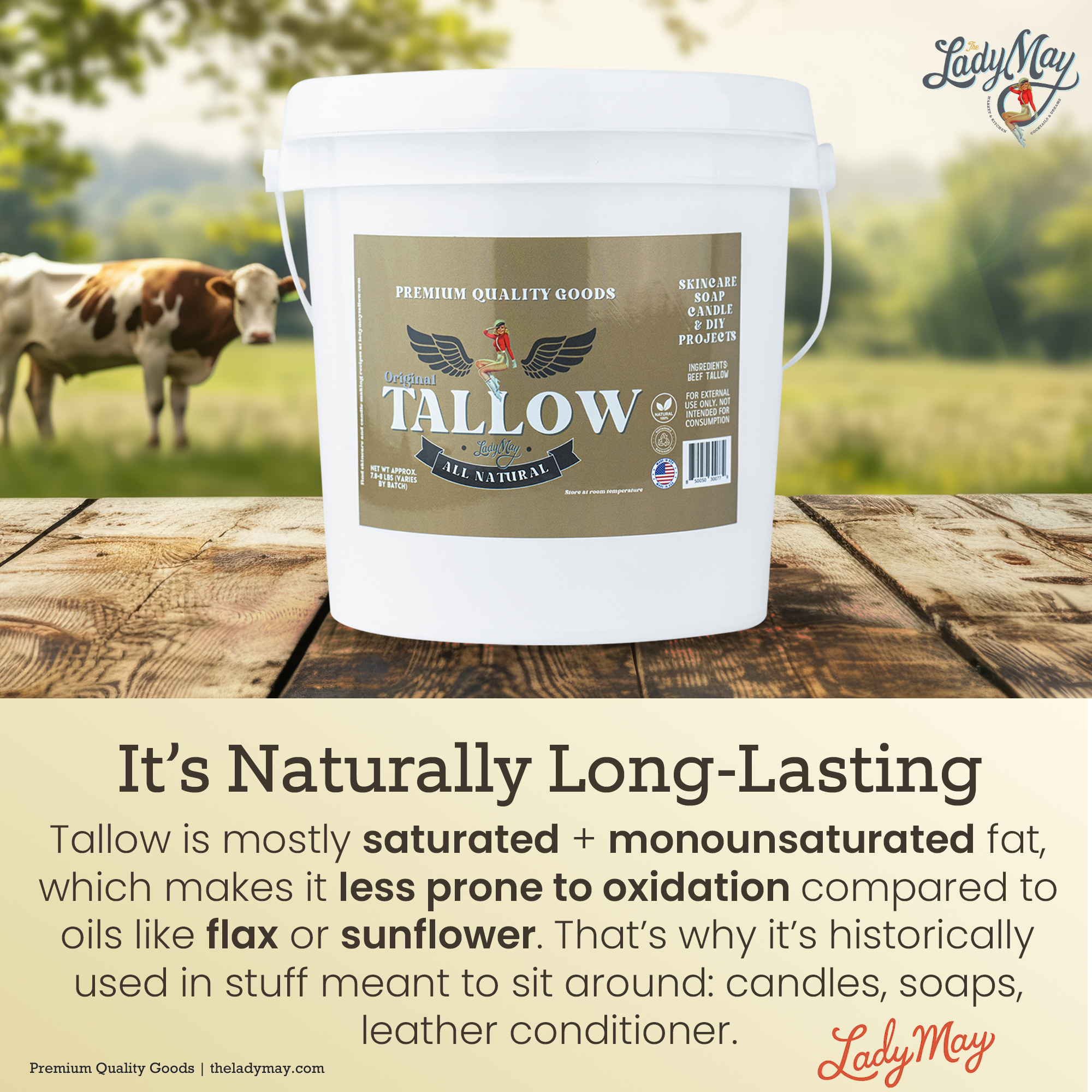 Bulk Grass-Fed Beef Tallow for Soap, Skincare &amp; Candles | 2,8,16 lbs | Maker-Proven Quality by Lady May Tallow