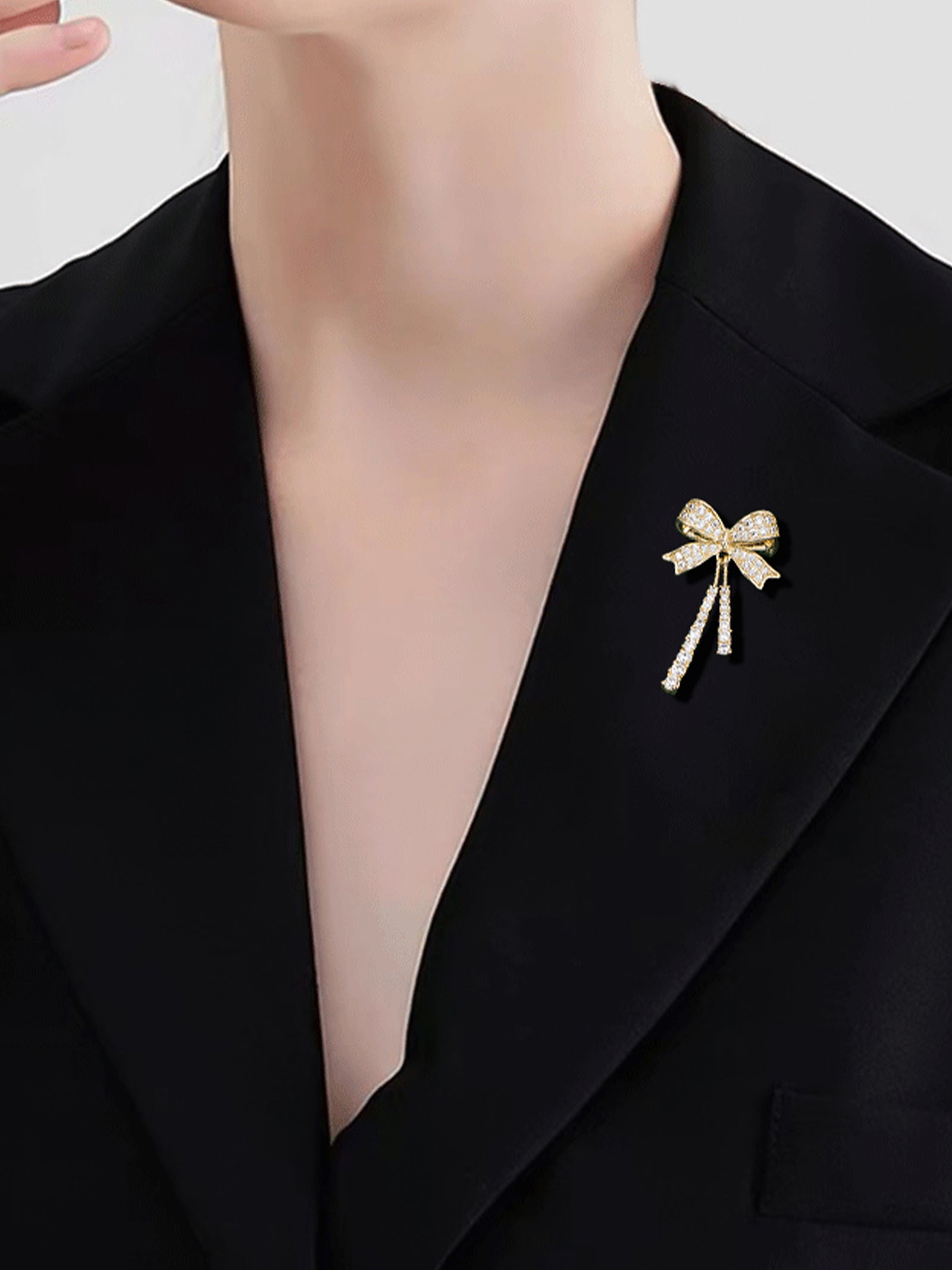 Alloy &amp; Crystal Bow Fringed Mini Brooch by LINTICO
