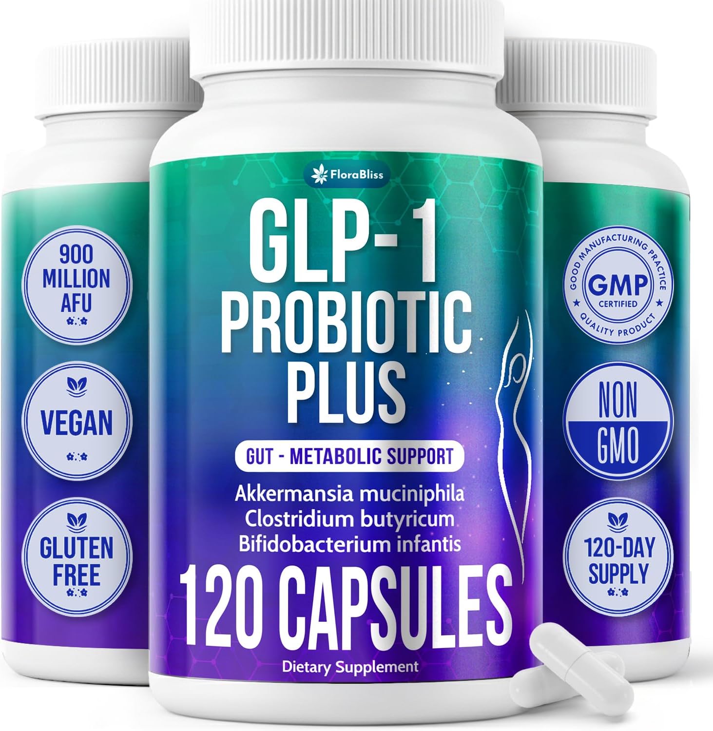 Probiotic Capsules - 900 Million AFU of Akkermansia, Clostridium, Bifidobacterium. Added Prebiotic Chicory and Green Tea Exact. by FreshDrinkUS - Natural and Premium Herbal Tea