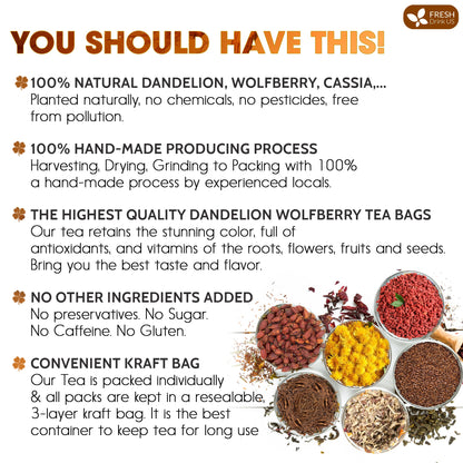 Dandelion Wolfberry Tea, 7 Herbal Ingredients by FreshDrinkUS - Natural and Premium Herbal Tea