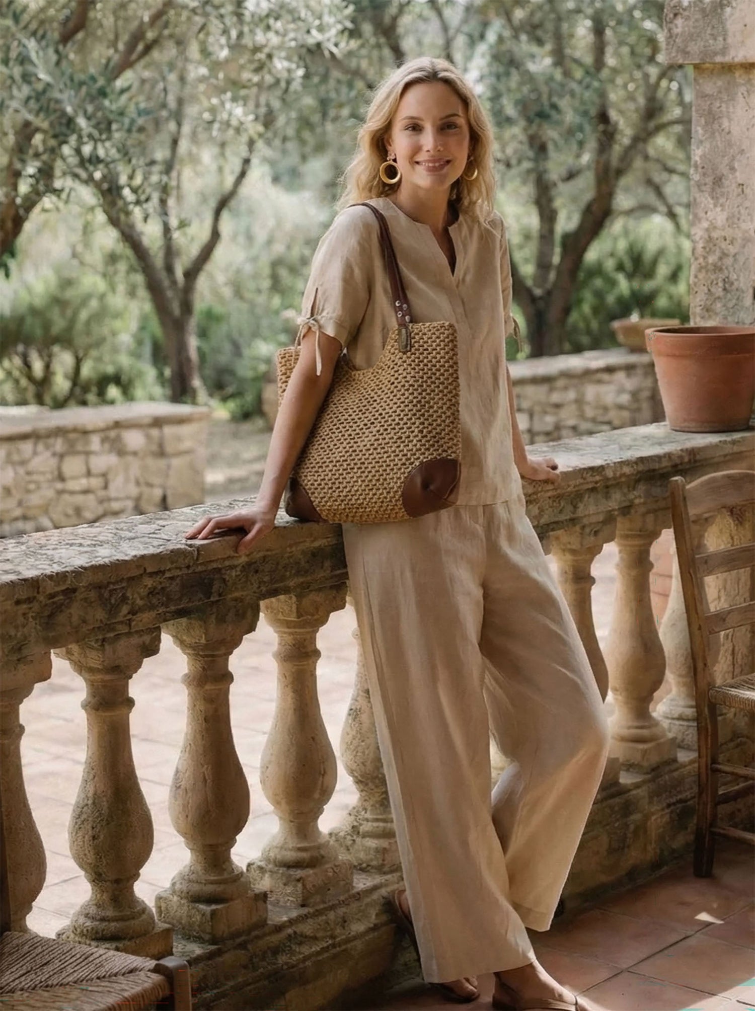Woven Hollow-Out Shoulder Tote Bag by LINTICO