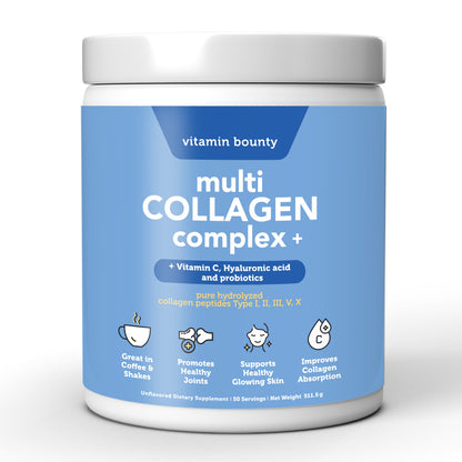 Colágeno Hidrolizado 5 en 1 con Ácido Hialurónico, Vitamina C y Probióticos by Vitamin Bounty