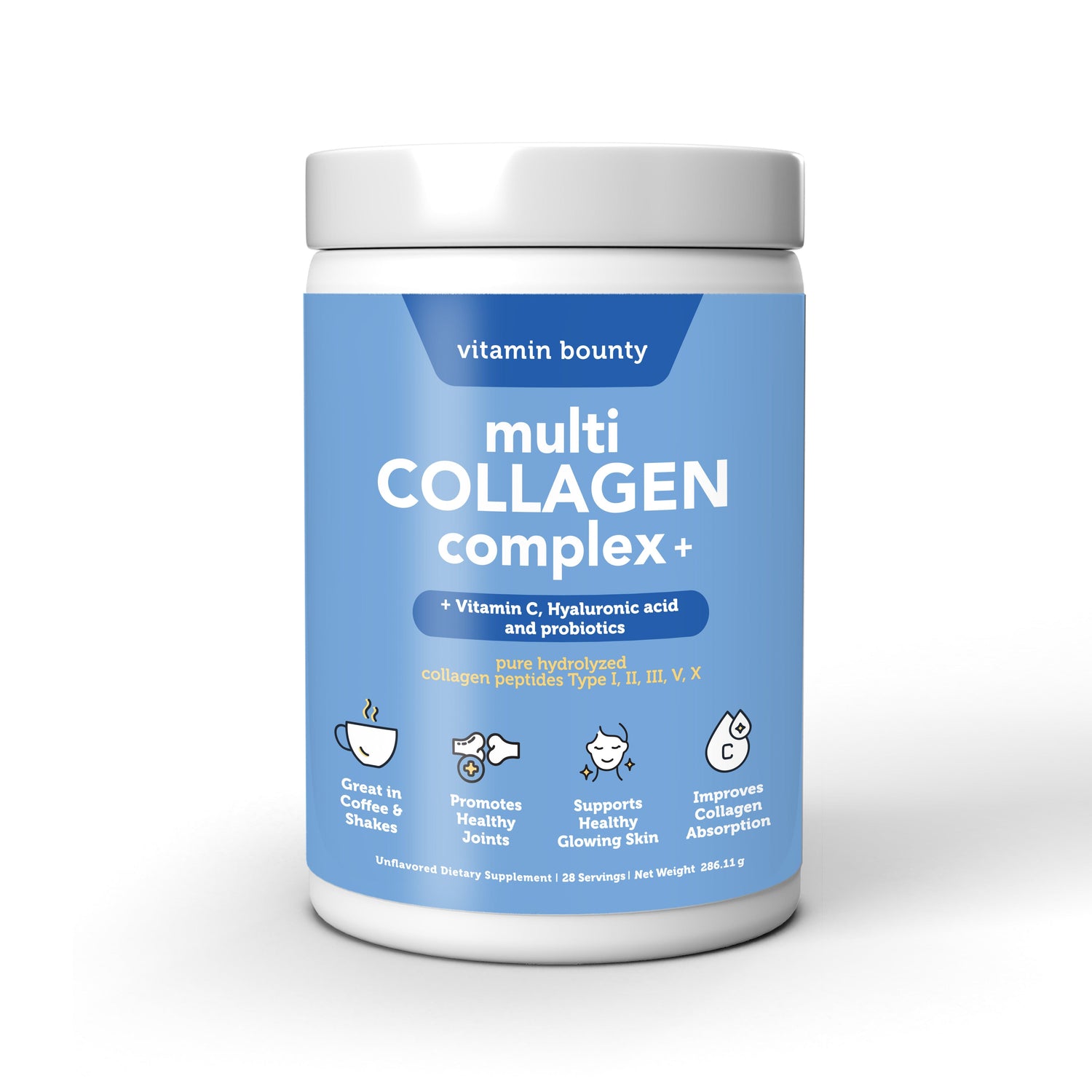 Colágeno Hidrolizado 5 en 1 con Ácido Hialurónico, Vitamina C y Probióticos by Vitamin Bounty
