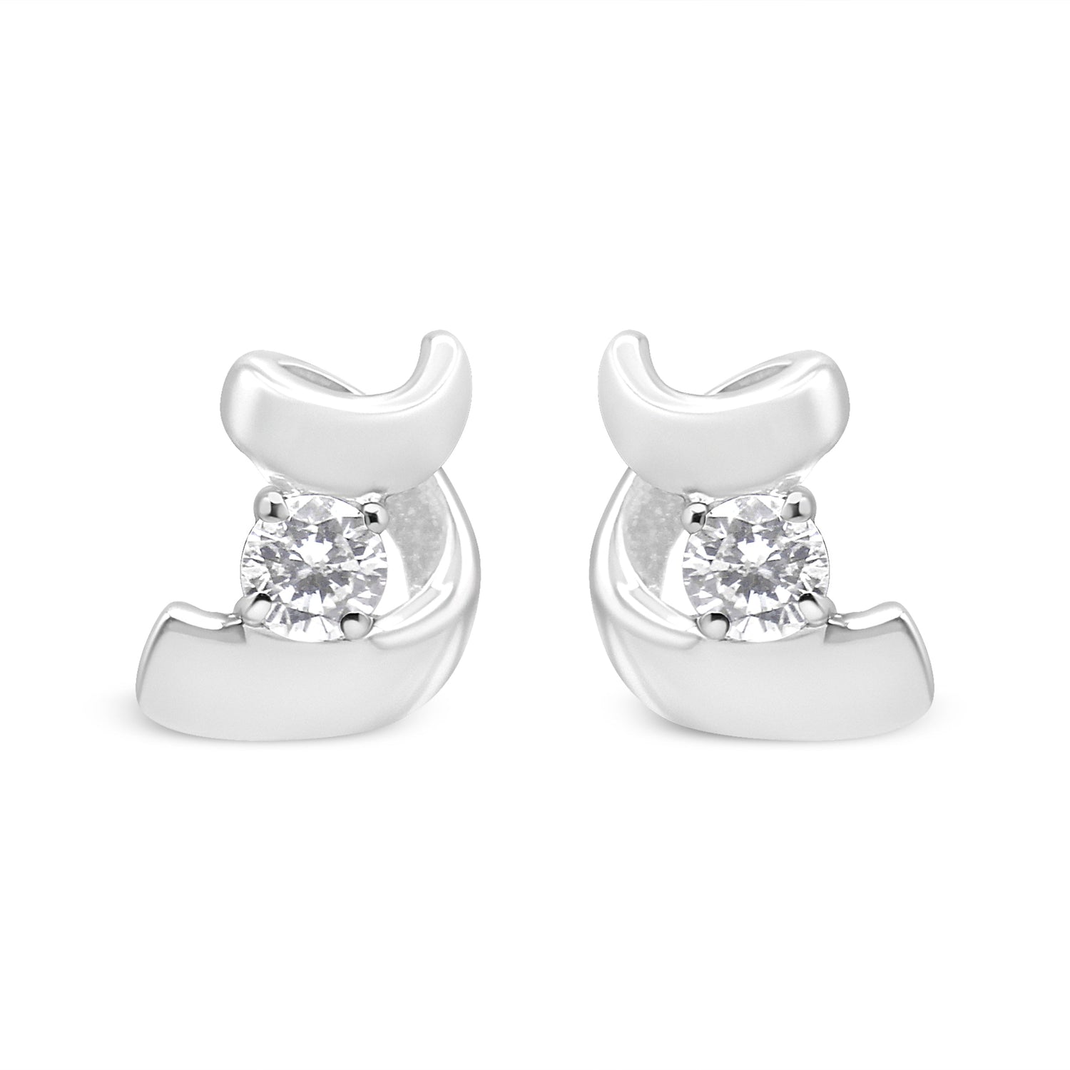 10K White Gold 1/10 Cttw Round Brilliant-Cut Diamond Espira Swirls Solitaire Push Back Stud Earrings (I-J Color, I1-I2 Clarity)
