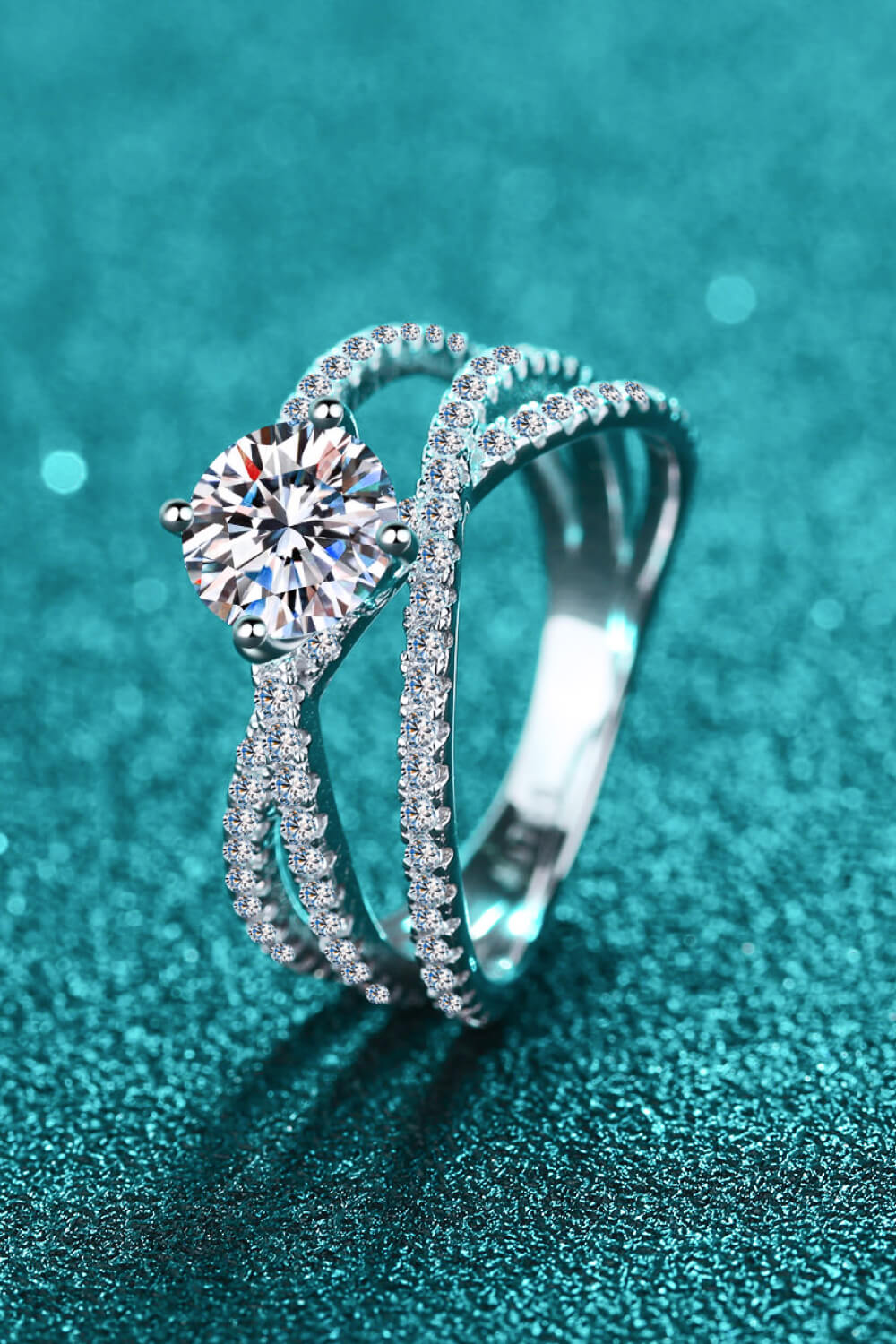 1 Carat Brilliant Round Cut Sparkala™ Crisscross Pure sterling silver Ring by Sparkala