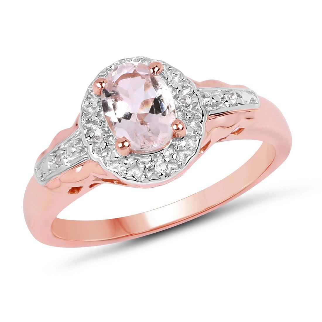 14K Rose Gold Plated 0.73 Carat Genuine Morganite &amp; White Topaz .925 Sterling Silver Ring