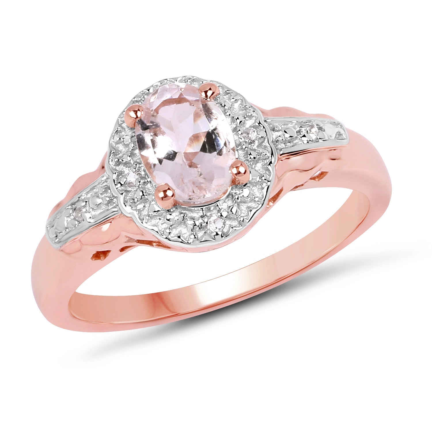 14K Rose Gold Plated 0.73 Carat Genuine Morganite &amp; White Topaz .925 Sterling Silver Ring