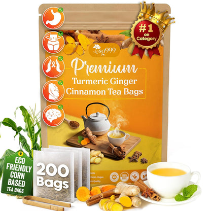 Turmeric Ginger, Cinnamon Tea, Tea Bags, 100% Natural, Hand-made, No Sugar, No Caffeine, No Gluten, Vegan by FreshDrinkUS - Natural and Premium Herbal Tea