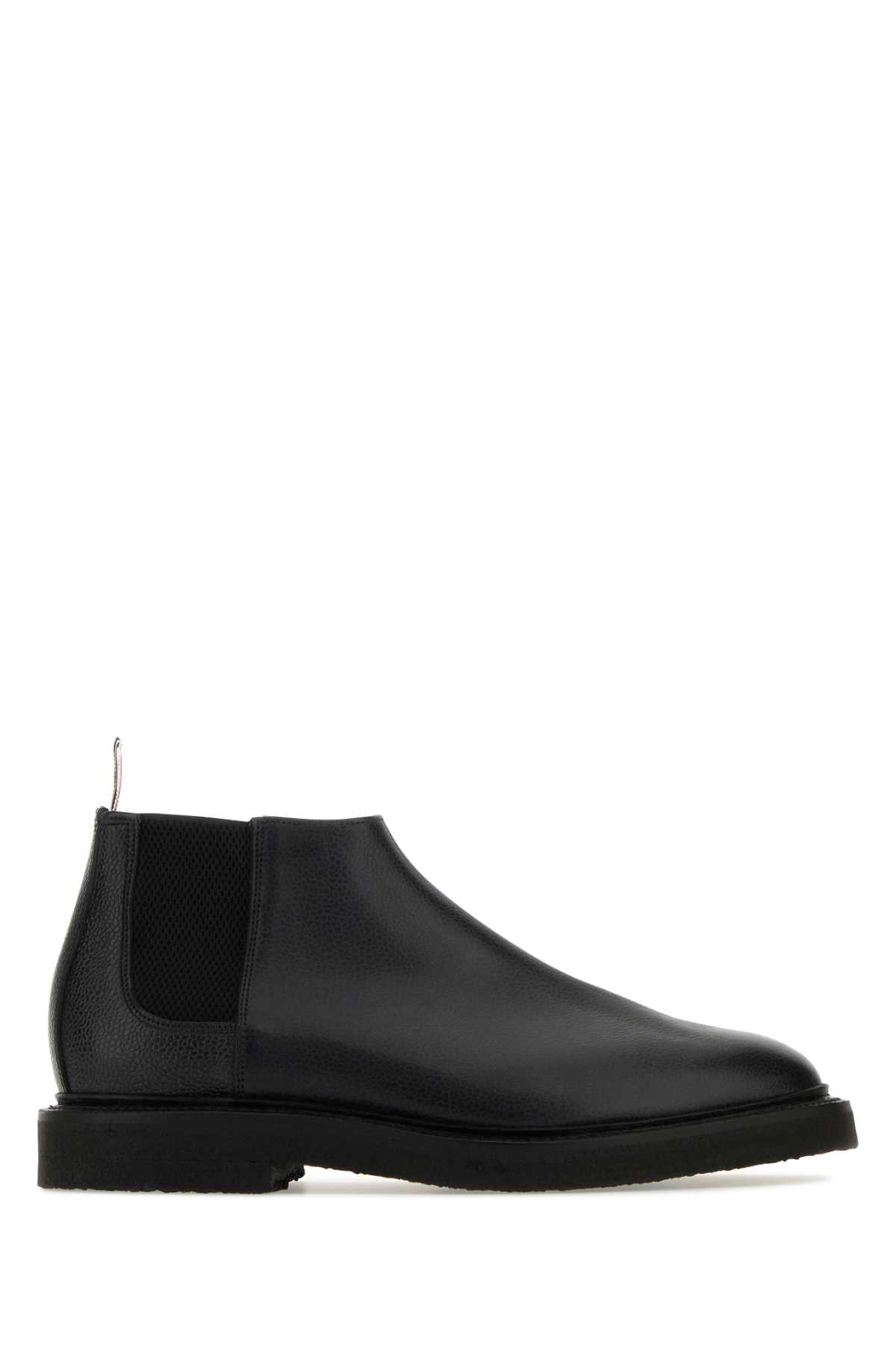Thom Browne Men Black Leather Ankle Boots by Luosophy