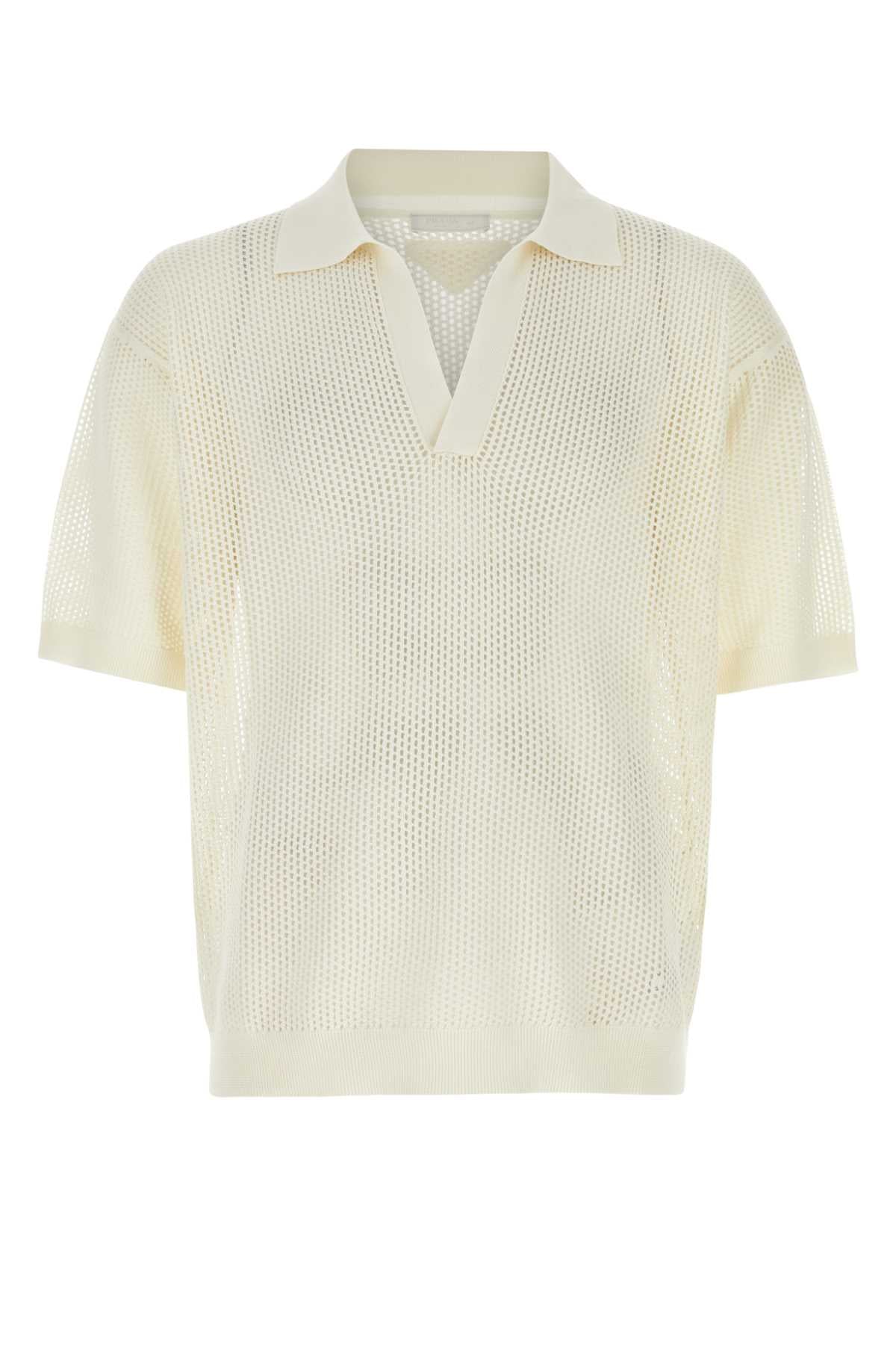 Prada Men Ivory Silk Blend Polo Shirt by Luosophy