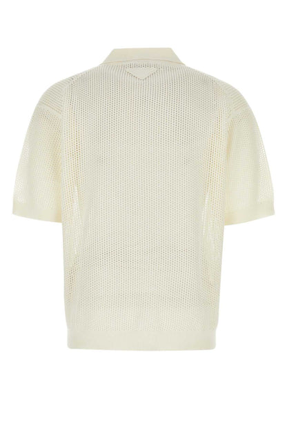 Prada Men Ivory Silk Blend Polo Shirt by Luosophy
