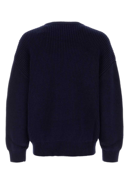 Marine Serre Men Navy Blue Wool Sweater by Luosophy