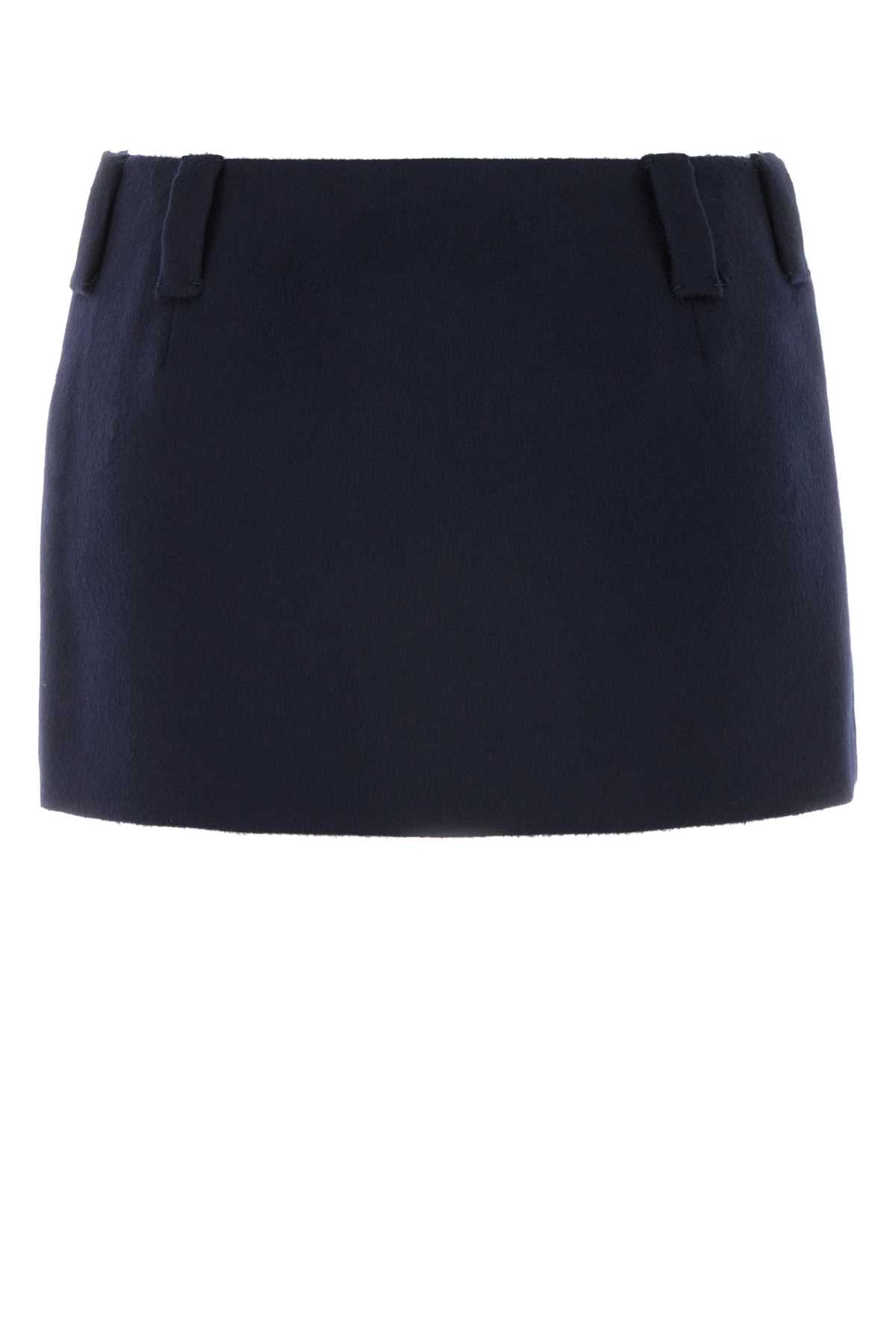 Miu Miu Women Midnight Blue Wool Blend Mini Skirt by Luosophy