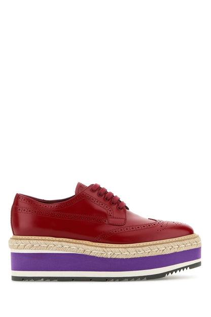 Prada Women Red Leather Lace-Up Shoes by Luosophy