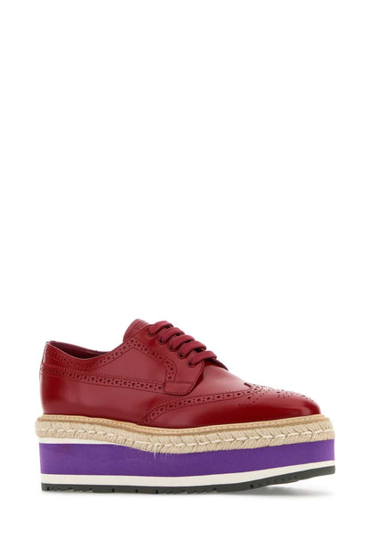 Prada Women Red Leather Lace-Up Shoes by Luosophy