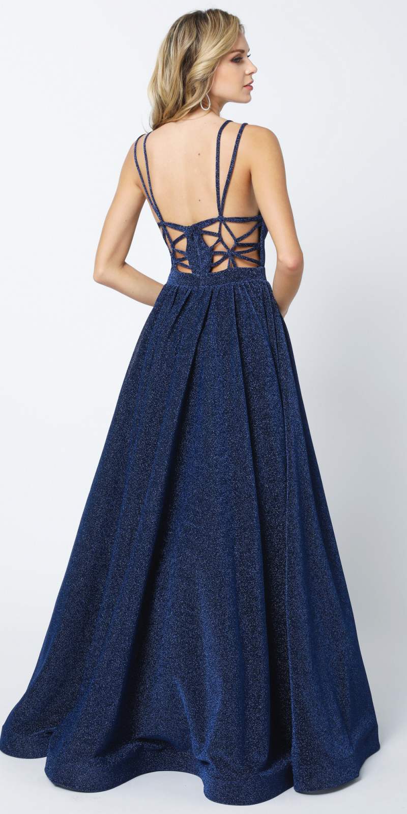 Juliet 201 Plunging V-Neckline Long Glitter Dress A-Line by DiscountDressShop