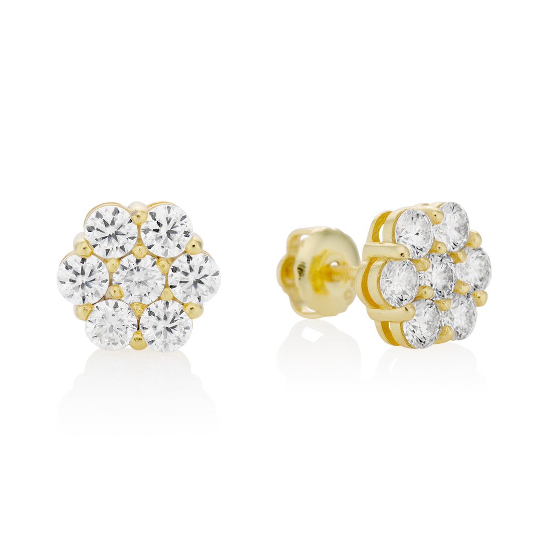 Moissanite Flower Cluster Earrings in Yellow Gold by Jayco Jewelry
