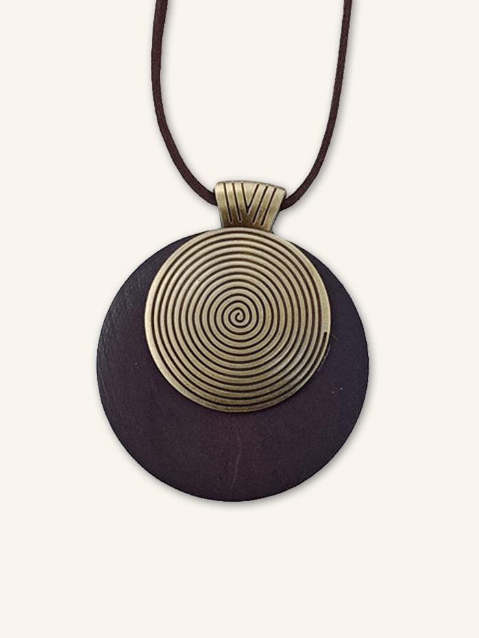 Vintage Wooden Rings Long Necklace by LINTICO