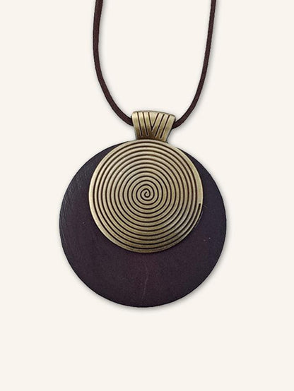 Vintage Wooden Rings Long Necklace by LINTICO