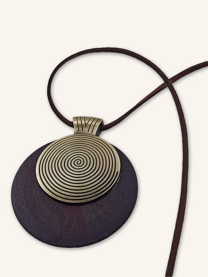 Vintage Wooden Rings Long Necklace by LINTICO