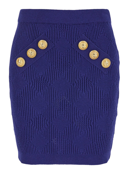 Balmain Women Blue Mini Skirt With Jewel Buttons In Viscose Blend Woman by Luosophy
