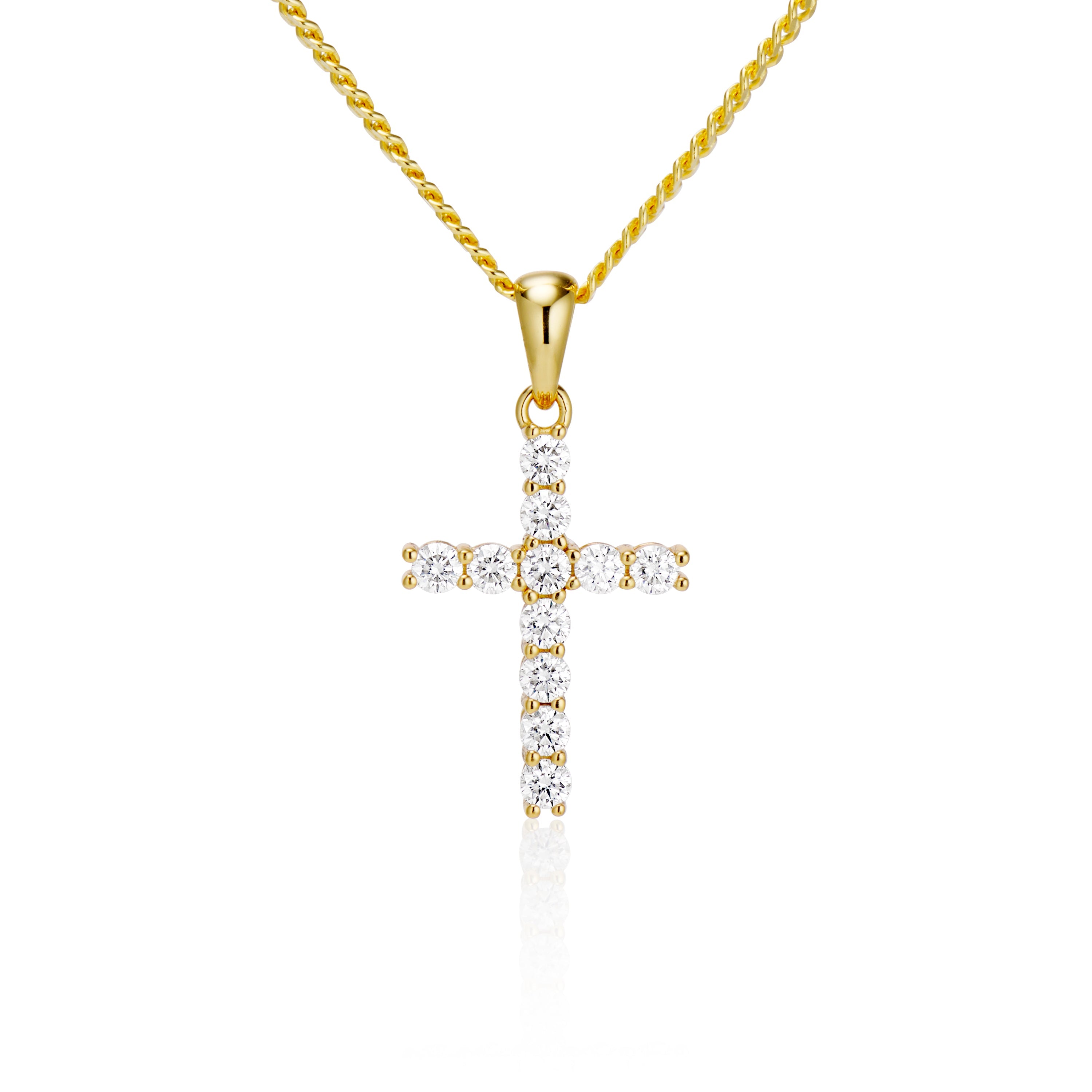 Moissanite Cross Pendant with Necklace in Yellow Gold by Jayco Jewelry