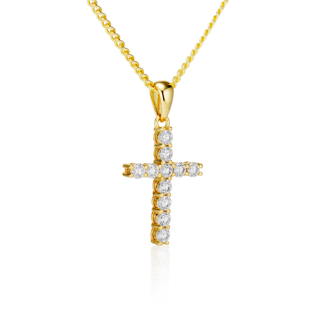 Moissanite Cross Pendant with Necklace in Yellow Gold by Jayco Jewelry
