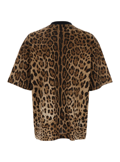 Dolce &amp; Gabbana Men Brown T-Shirt With All-Over Leopard Motif In Cotton Man by Luosophy