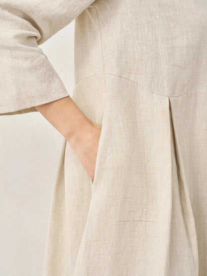 100% Linen Bateau Neck Pleated Midi Dress ABIGAIL by LINTICO