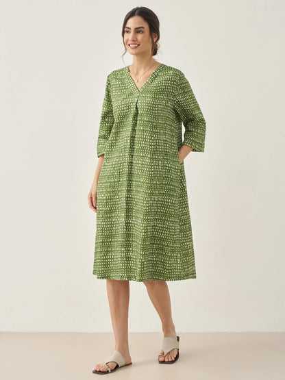 100% Linen V-Neck Dot Mini Dress LIRA by LINTICO