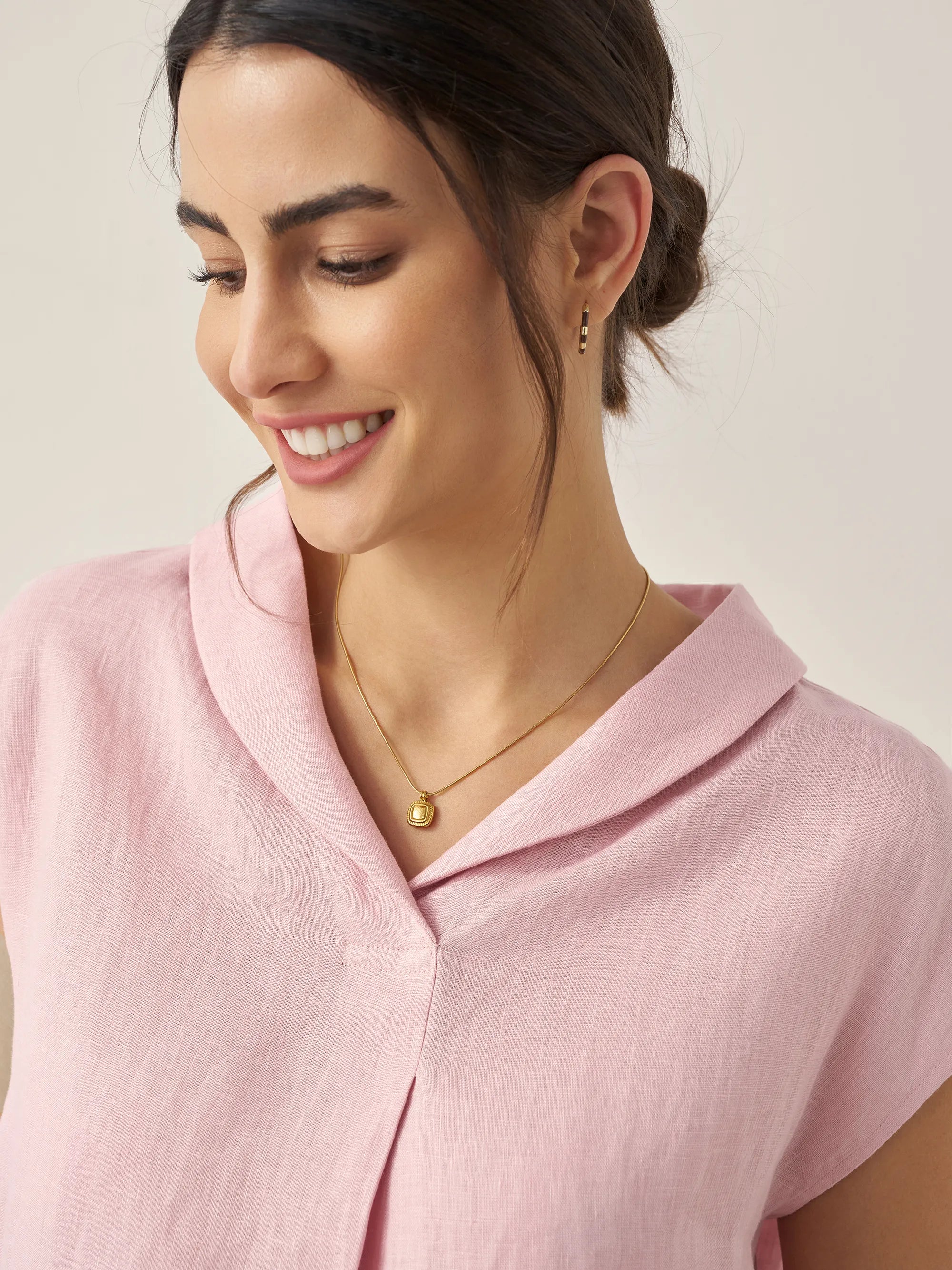 100% Linen Shawl V-Neck Cap Sleeves Top ELARA by LINTICO