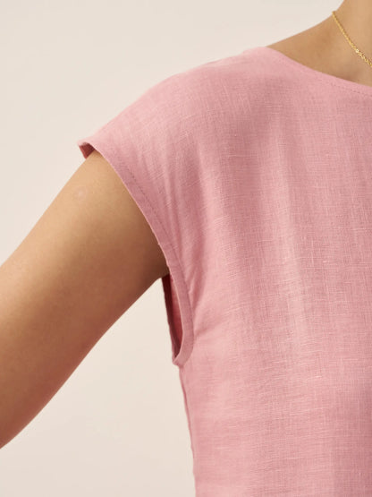 100% Linen Cap Sleeve Washed Midi Dress JOAN