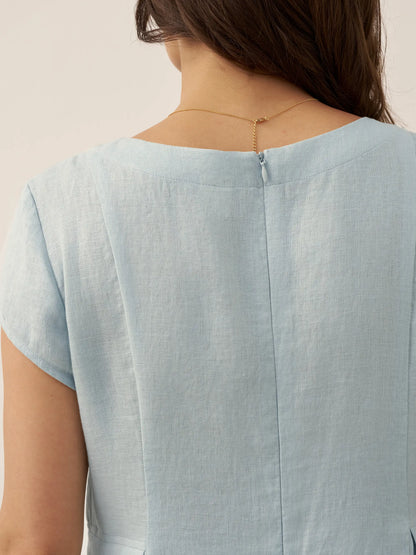 100% Linen Natural Summer V-Neck Dress ALEXA by LINTICO
