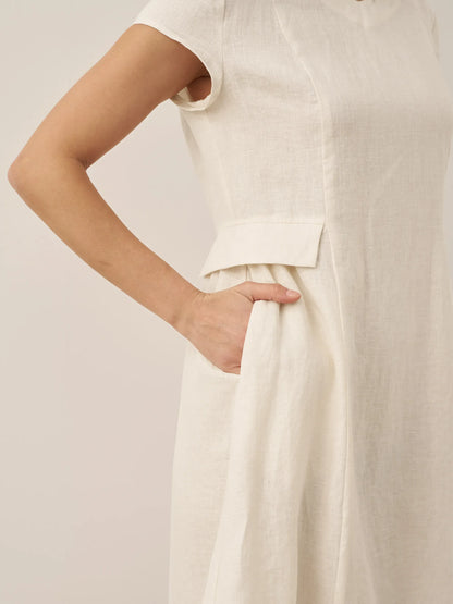 100% Linen Natural Summer V-Neck Dress ALEXA by LINTICO