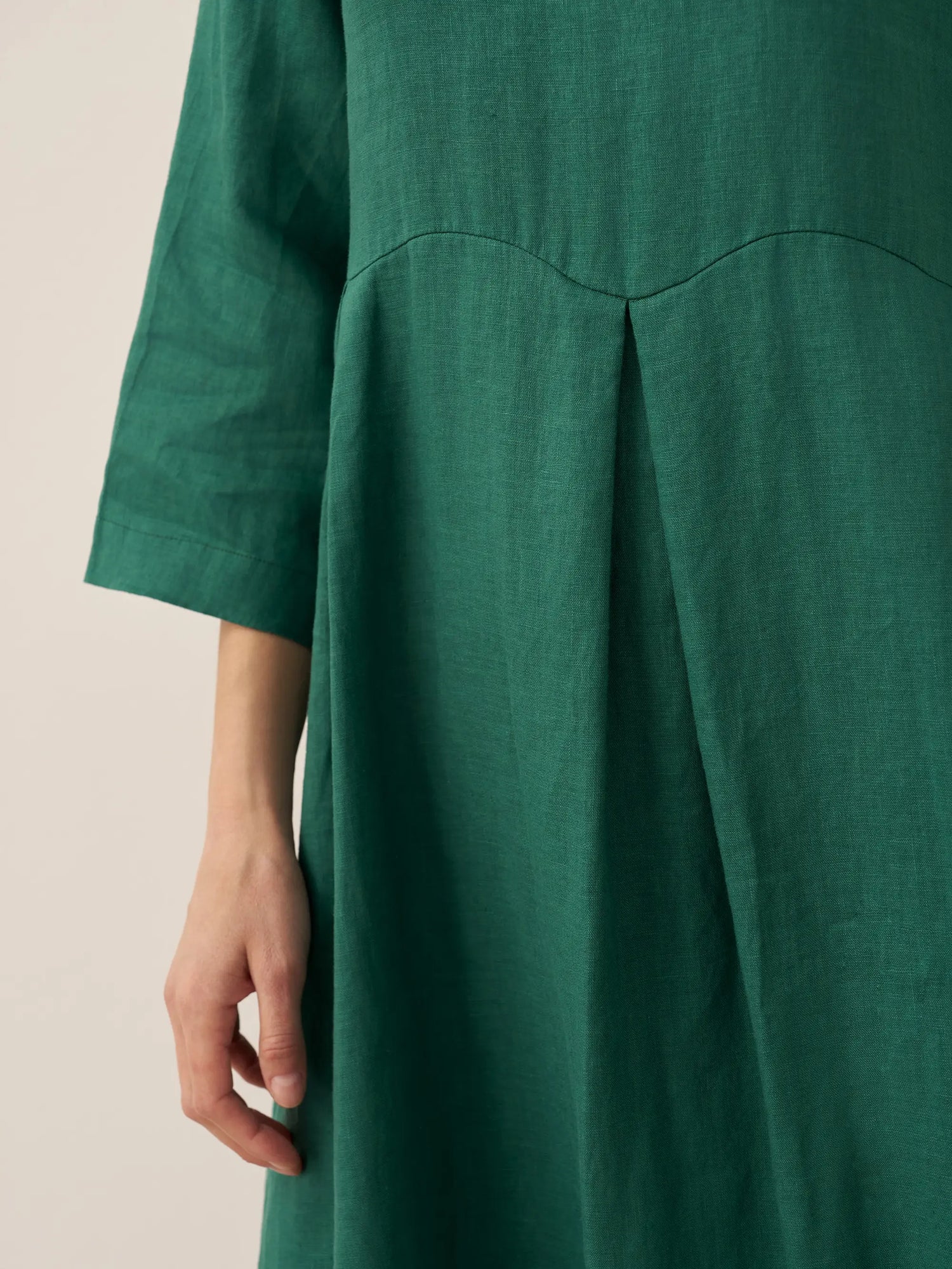 100% Linen Bateau Neck Pleated Midi Dress by LINTICO