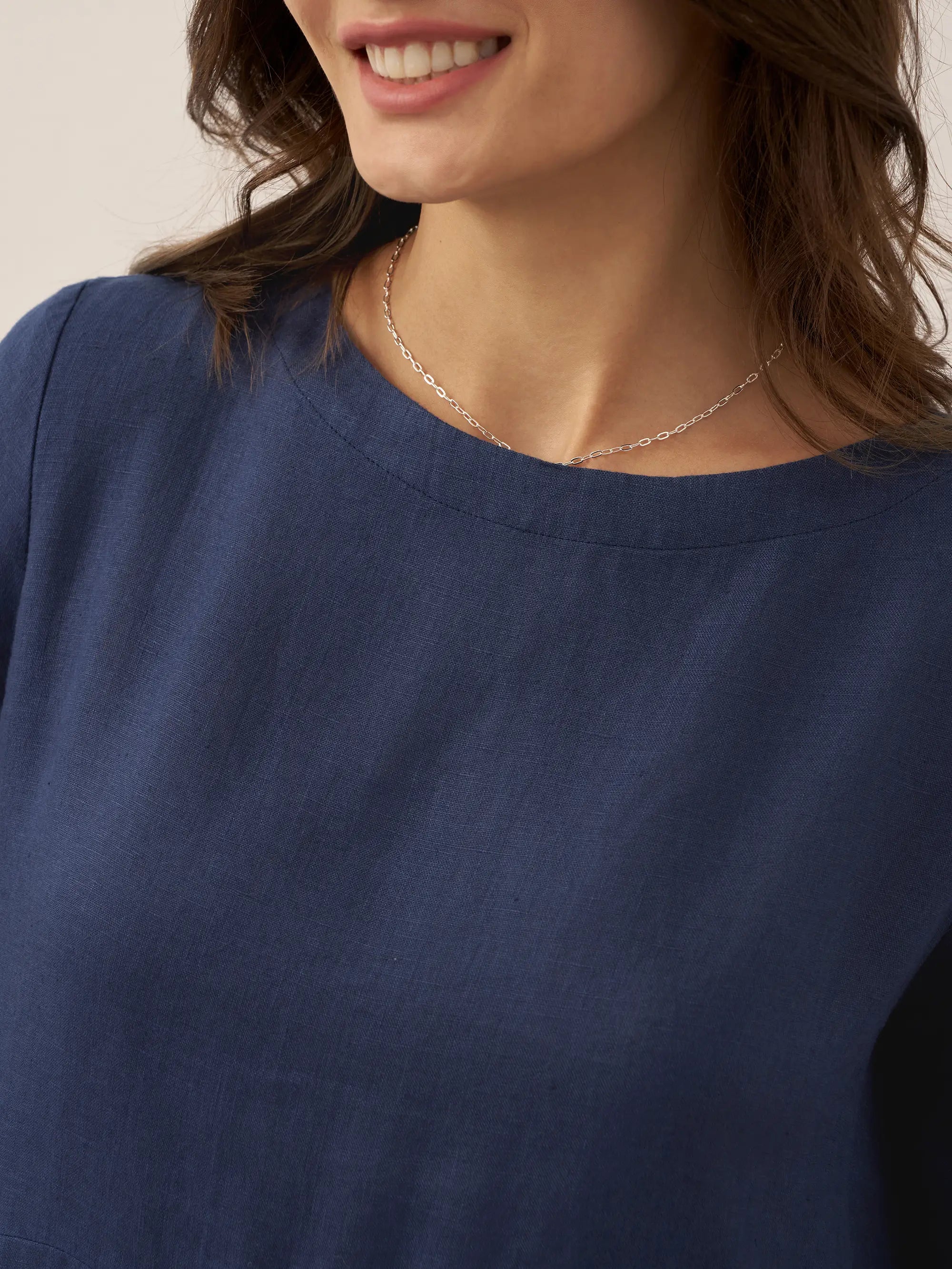 100% Linen Bateau Neck Pleated Midi Dress by LINTICO